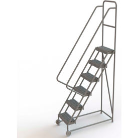 6 Step Steel 16"W Tilt & Roll Ladder, Grip Strut Tread