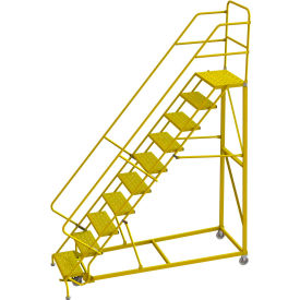 10 Step 24"W Steel Safety Angle Rolling Ladder, Perforated Tread, Safety Yellow