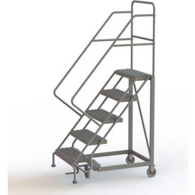 5 Step 24"W Steel Safety Angle Rolling Ladder, Grip Strut, Gray