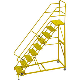 9 Step 24"W Steel Safety Angle Rolling Ladder, Perforated Tread, Safety Yellow