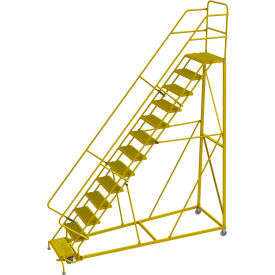 13 Step 24"W Steel Safety Angle Rolling Ladder, Grip Strut, Safety Yellow
