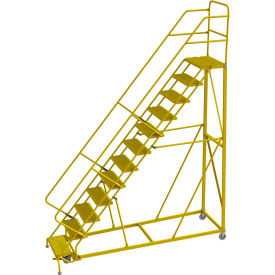 12 Step 24"W Steel Safety Angle Rolling Ladder, Grip Strut, Safety Yellow