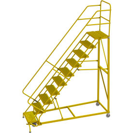 10 Step 24"W Steel Safety Angle Rolling Ladder, Grip Strut, Safety Yellow