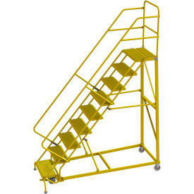 9 Step 24"W Steel Safety Angle Rolling Ladder, Grip Strut, Safety Yellow
