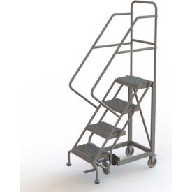 4 Step 16"W Steel Safety Angle Rolling Ladder, Grip Strut, Gray