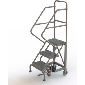16"W Steel Safety Angle Rolling Ladder, Grip Strut, Gray