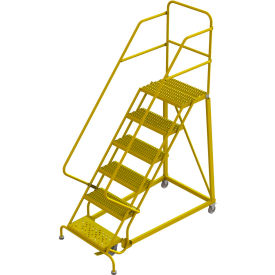 6 Step 24"W Steel Safety Angle Rolling Ladder, Grip Strut, Safety Yellow