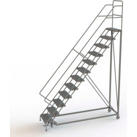 12 Step 24"W Steel Safety Angle Rolling Ladder, Perforated Tread, Gray