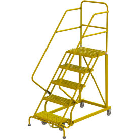 5 Step 24"W Steel Safety Angle Rolling Ladder, Grip Strut, Safety Yellow