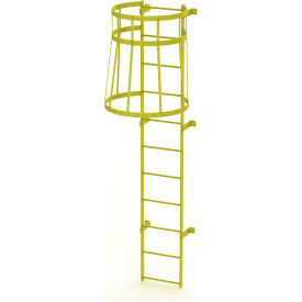 11 Step Steel Caged Fixed Access Ladder, Safety Yellow
