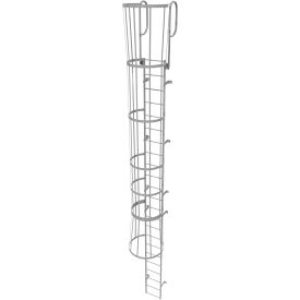 23 Step Steel Caged Walk Through Fixed Access Ladder, Gray