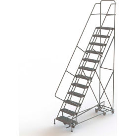 12 Step Steel Easy Turn Rolling Ladder, Serrated Tread, Safety Angle
