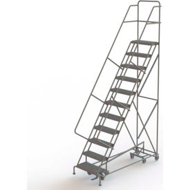 11 Step Steel Easy Turn Rolling Ladder, Serrated Tread, Safety Angle