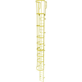 27 Step Steel Caged Walk Through Fixed Access Ladder, Safety Yellow