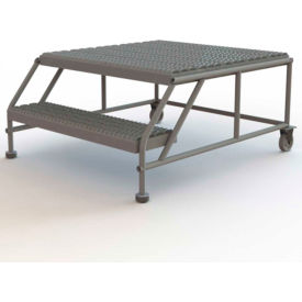 2 Step Mobile Work Platform 36"W x 36"L, No Handrails, Gray