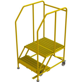 2 Step Mobile Work Platform 24"W x 24"L, 36" Handrails, Safety Yellow