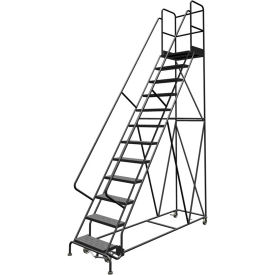 12 Step 24"W 30"D Top Step Rolling Ladder, Perforated Tread, 42" Handrail