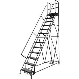 13 Step 24"W 30"D Steel Rolling Ladder, Perforated Tread, 42" Handrail