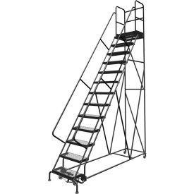 13 Step 24"W 30"D Top Step Steel Rolling Ladder, Grip Strut Tread, 42" Handrail