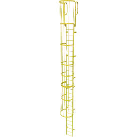 26 Step Steel Caged Walk Through Fixed Access Ladder, Safety Yellow