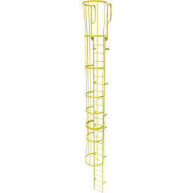 25 Step Steel Caged Walk Through Fixed Access Ladder, Safety Yellow
