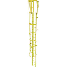 24 Step Steel Caged Walk Through Fixed Access Ladder, Safety Yellow