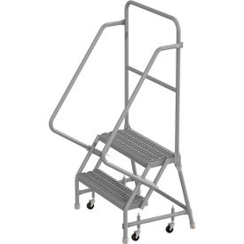 24"W 10"D Top Step Steel Rolling Ladder, Grip Strut Tread, 36" Handrail