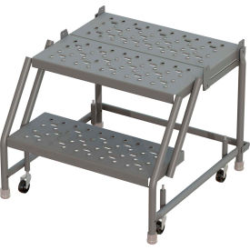 2 Step 24"W 20"D Top Step Steel Rolling Ladder, Perforated Tread, No Handrail