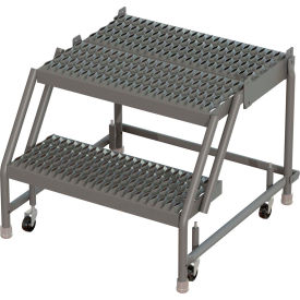 2 Step 24"W 30"D Rolling Ladder, Grip Strut Tread, No Handrail