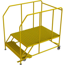2 Step Mobile Work Platform 36"W x 48"L, 36" Handrails, Safety Yellow