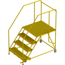 4 Step Mobile Work Platform 36"W x 36"L, 36" Handrails, Safety Yellow