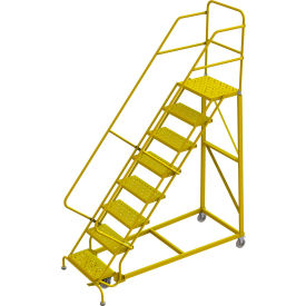 8 Step 24"W Steel Safety Angle Rolling Ladder, Perforated Tread, Safety Yellow