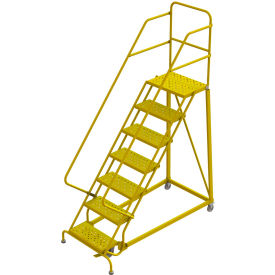 7 Step 24"W Steel Safety Angle Rolling Ladder, Perforated Tread, Safety Yellow