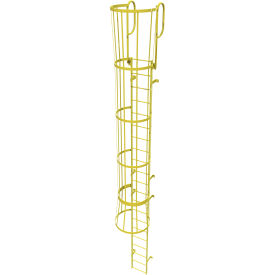21 Step Steel Caged Walk Through Fixed Access Ladder, Safety Yellow