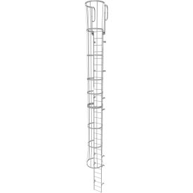 30 Step Steel Caged Walk Through Fixed Access Ladder, Gray