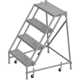 4 Step 24"W 10"D Steel Rolling Ladder, Perforated Tread, No Handrail
