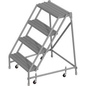 4 Step 24"W 10"D Top Step Steel Rolling Ladder, Grip Strut Tread, No Handrail