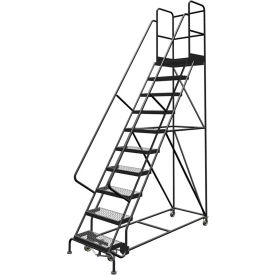 10 Step 24"W 30"D Top Step Steel Rolling Ladder, Grip Strut Tread, 42" Handrail