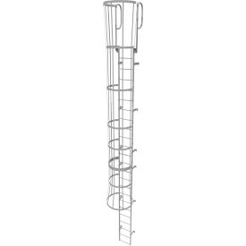 24 Step Steel Caged Walk Through Fixed Access Ladder, Gray