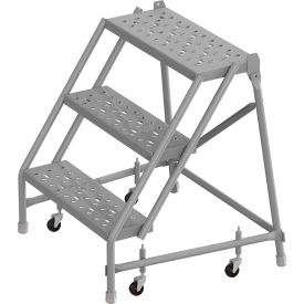 3 Step 24"W 10"D Top Step Steel Rolling Ladder, Perforated Tread, No Handrail