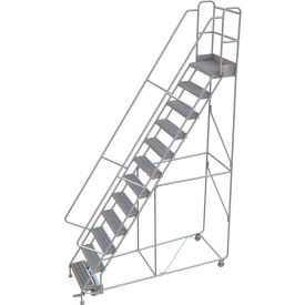 12 Step Aluminum Rolling Ladder, 24"W Grip Strut, 14"D Top Step, 36" Handrails