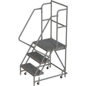 24"W 20"D Top Step Steel Rolling Ladder, Grip Strut Tread, 36" Handrail - KDSR103242-D2