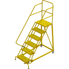 6 Step 24"W Steel Safety Angle Rolling Ladder, Perforated Tread, Safety Yellow - Yellow