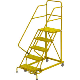 5 Step 24"W Steel Safety Angle Rolling Ladder, Perforated Tread, Safety Yellow