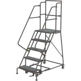 5 Step 24"W 30"D Top Step Steel Rolling Ladder, Perforated Tread, 42" Handrail