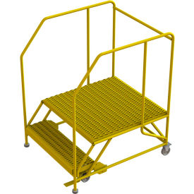 2 Step Mobile Work Platform 36"W x 36"L, 36" Handrails, Safety Yellow