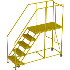 5 Step Mobile Work Platform 24"W x 48"L, 36" Handrails, Safety Yellow