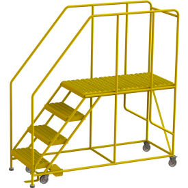 4 Step Mobile Work Platform 24"W x 48"L, 36" Handrails, Safety Yellow