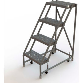 4 Step 16"W 10"D Top Step Steel Rolling Ladder, Perforated Tread, No Handrail