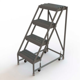 4 Step 16"W 10"D Top Step Steel Rolling Ladder, Grip Strut Tread, No Handrail